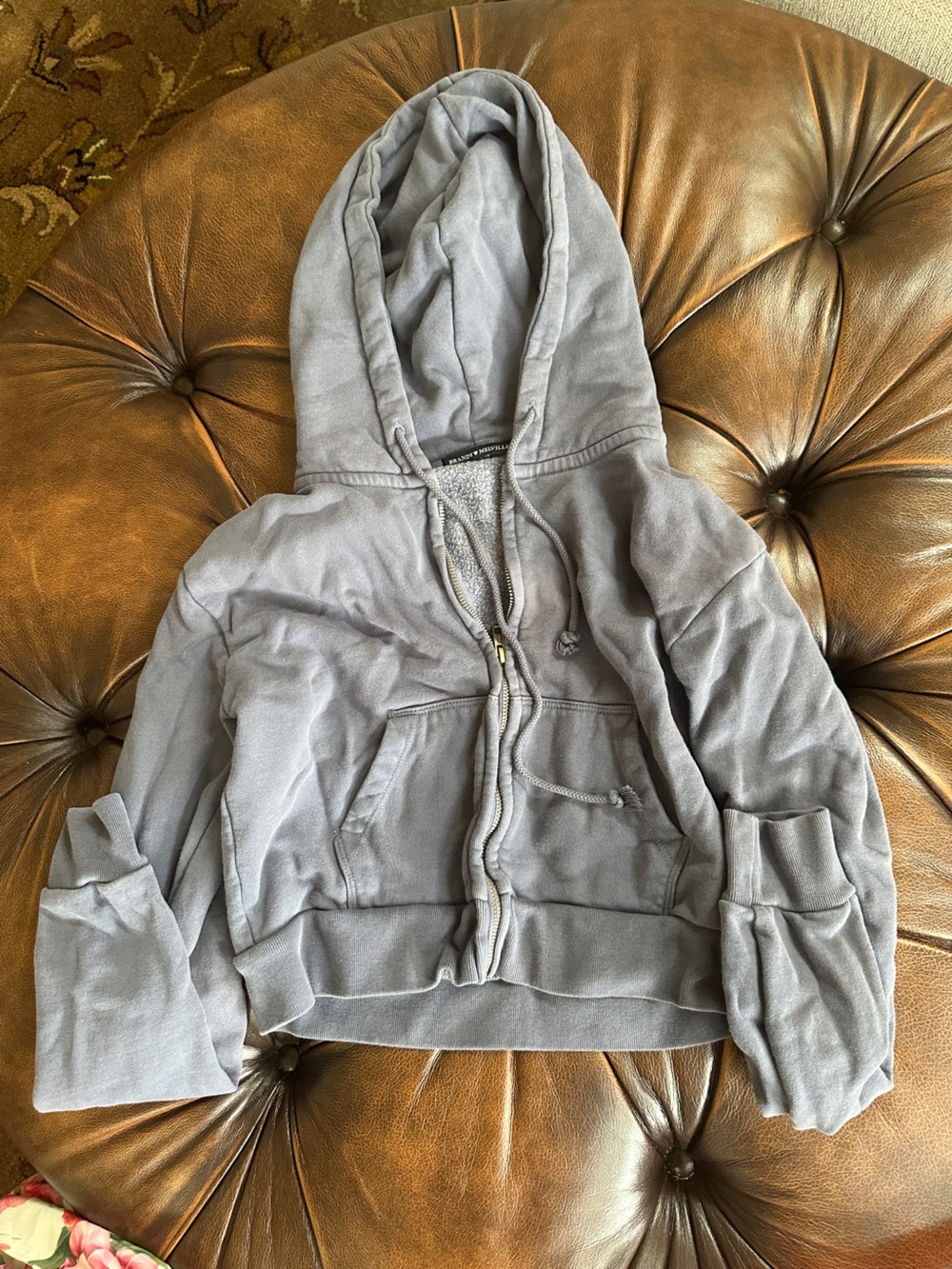 Brandy Melville Washed Gray Cropped Zip Hoodie